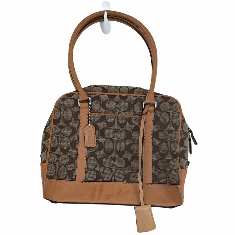 Coach Logo Tan Brown Dome Shape Purse Leather Canvas Y2K Iconic 2000s
